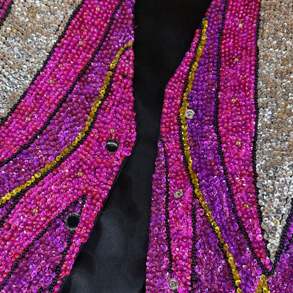 Vtg Glitzy Fashions Bali Handmade Sequin Vest Pink Beaded Festival Costume 90s M - Picture 7 of 15